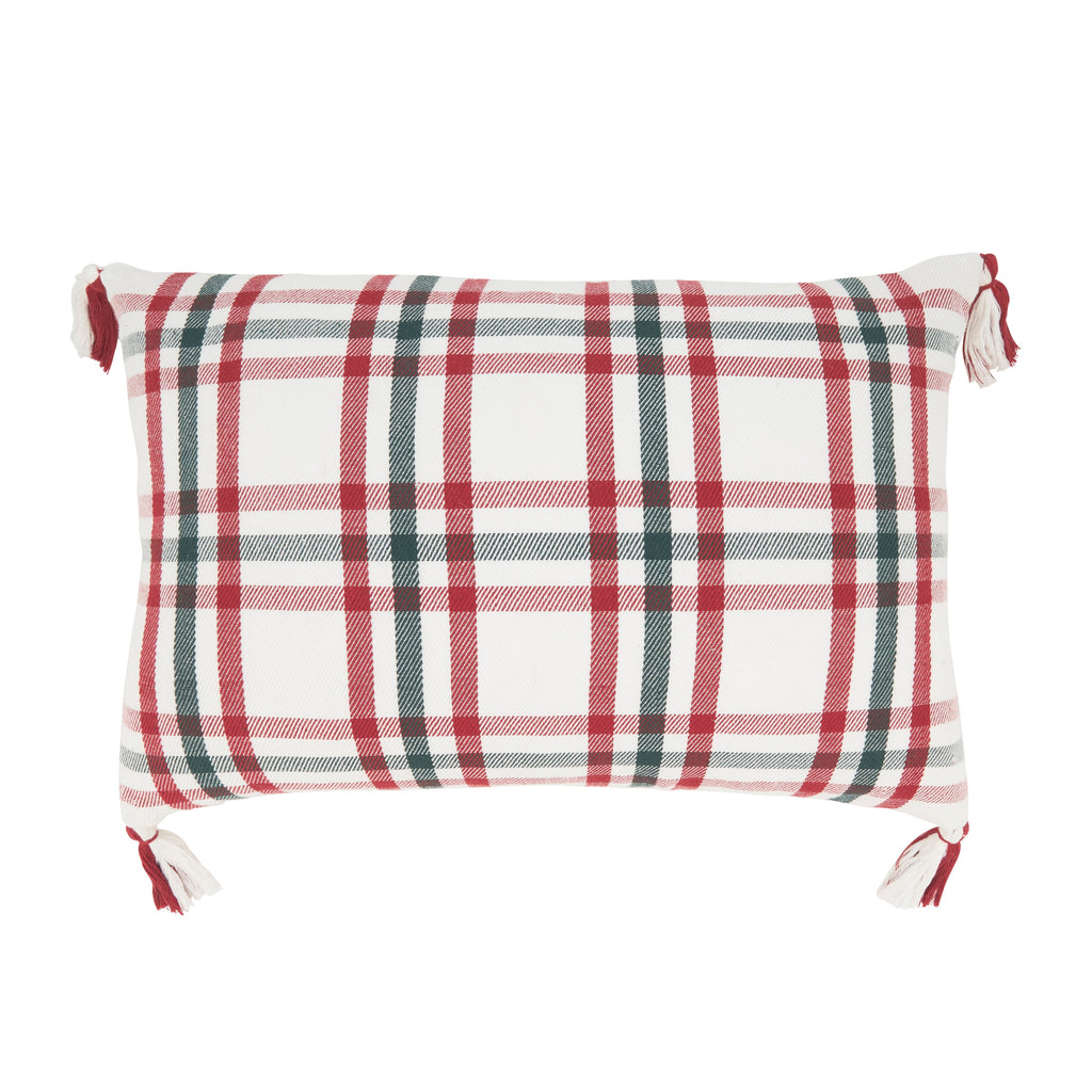 Tasseled Plaid Outdoor Polyester Filled Throw Pillow