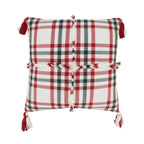 Tasseled Plaid Outdoor Polyester Filled Throw Pillow