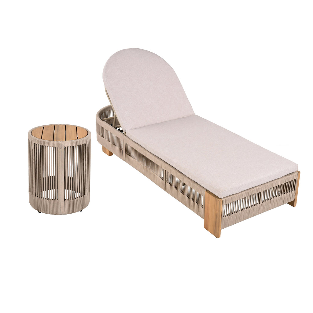 Outdoor Rope Chaise Lounge with Adjustable Backrest