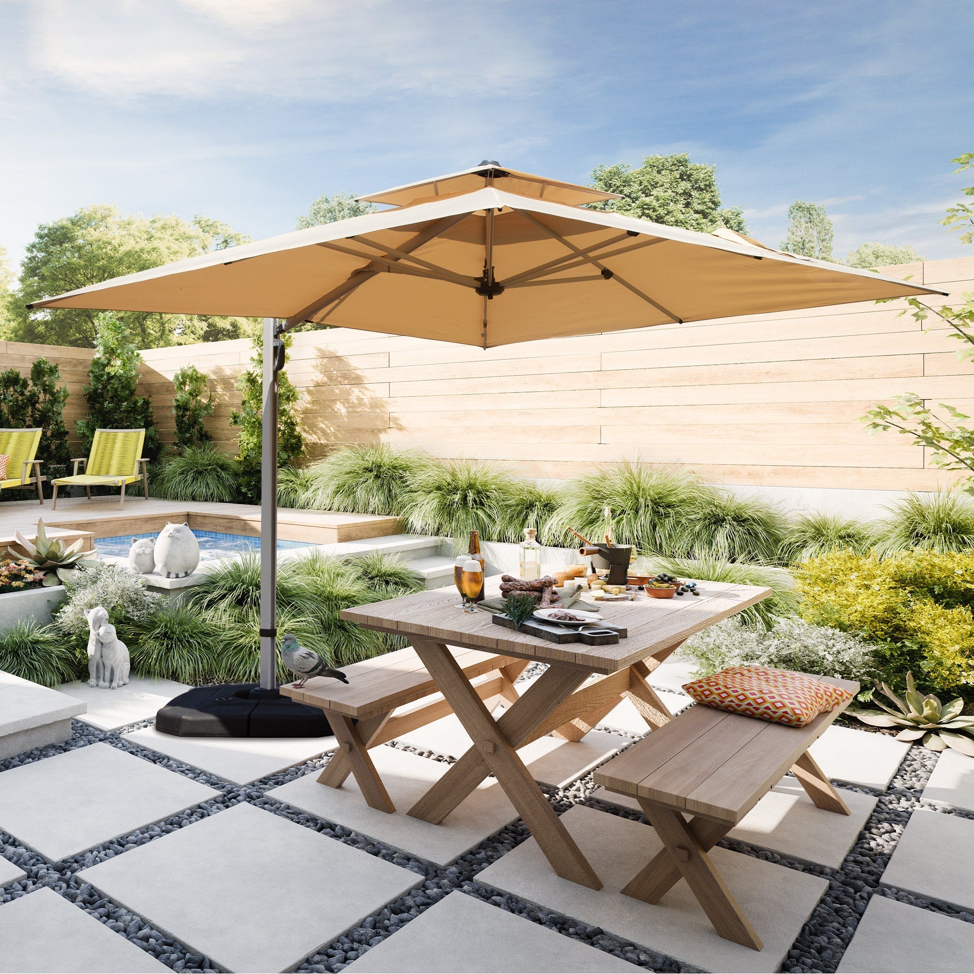 9' Aluminum Cantilever Tilt Patio Umbrella with Center Pole, Base Not Included