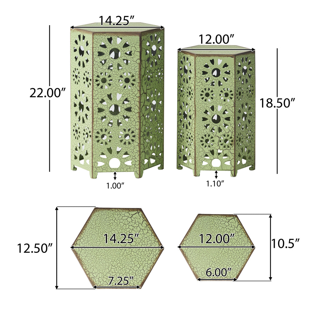 Eliana Iron Outdoor Side Table Set with Sunburst Cut Out