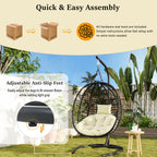 Folding Hanging Swinging Egg Chair with Stand & Tufted Cushion