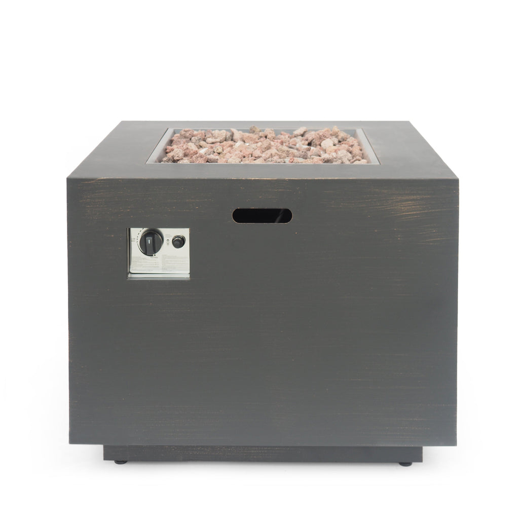 33" Outdoor Iron Square Propane Fire Pit, Tank Inside, 50,000 BTU