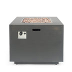 33" Outdoor Iron Square Propane Fire Pit, Tank Inside, 50,000 BTU