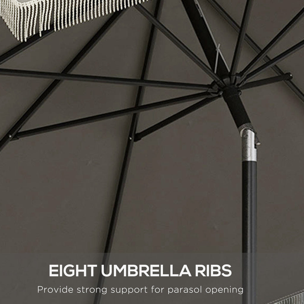 9' Fringe Edge Patio Umbrella with Push Button Tilt and Crank