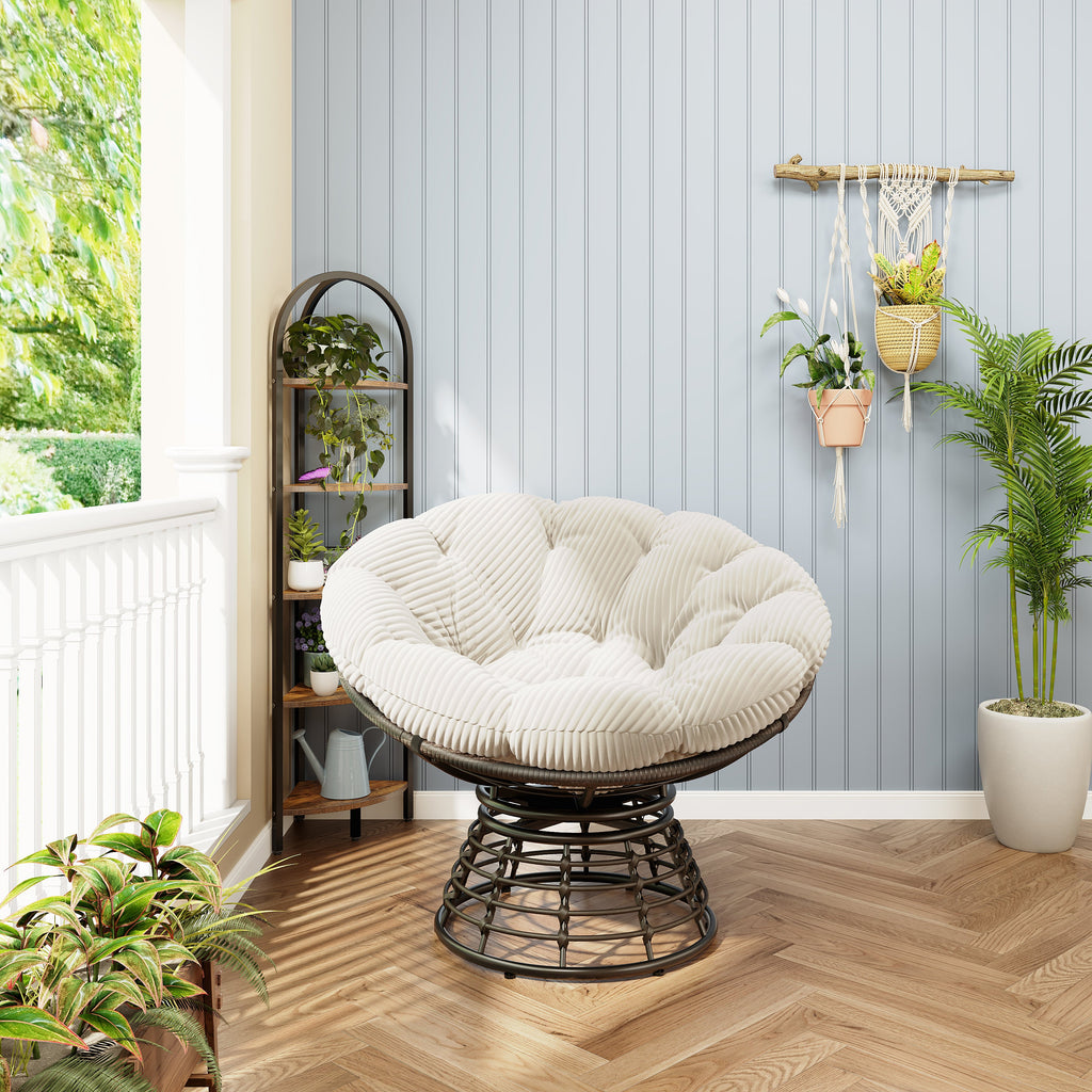 360° Swivel Indoor Outdoor Wicker Papasan Chair with Soft Thick Cushion