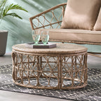 Cultured Outdoor Coffee Table with Wicker Weave Top and Looped Design