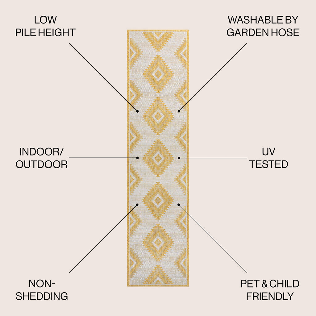 Lior Geometric Moroccan Diamond Indoor/Outdoor Runner Rug