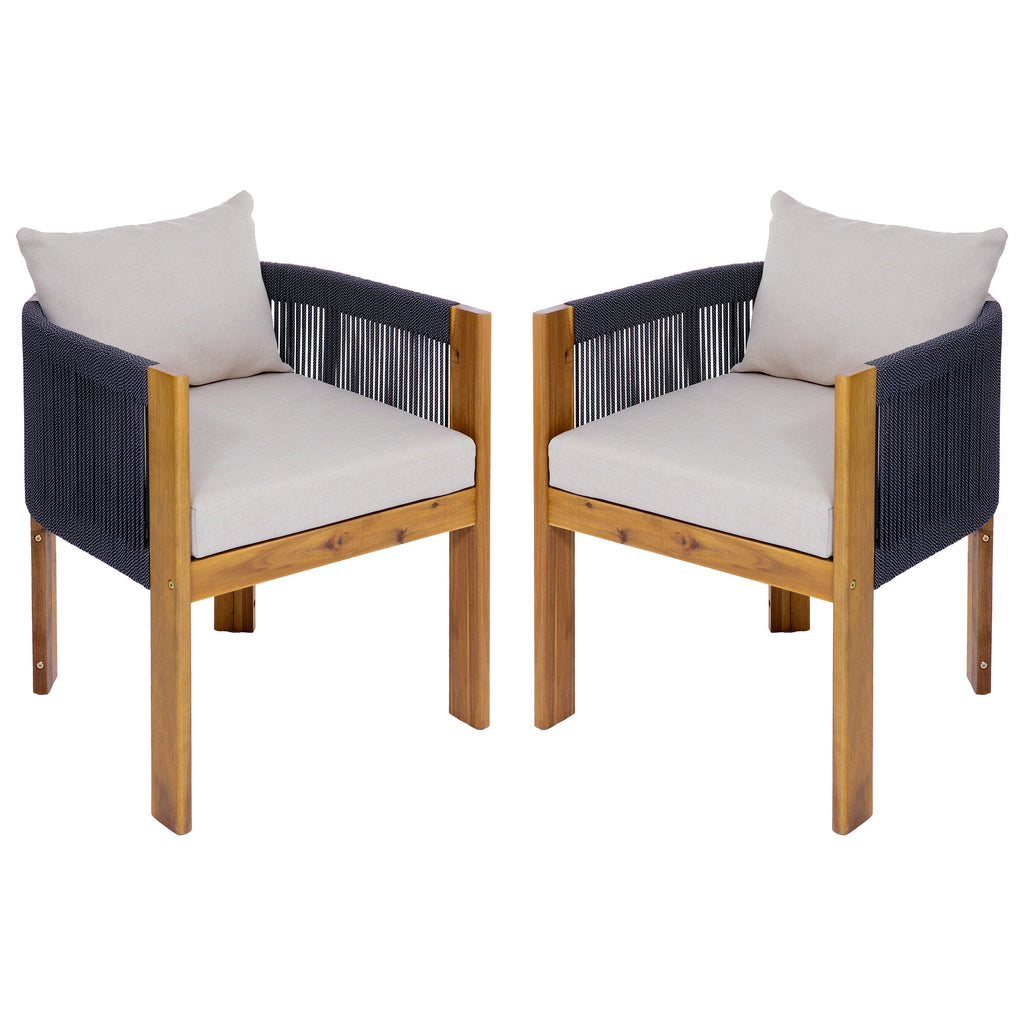 Matera Outdoor Wood & Rope Dining Chairs, Set of 2