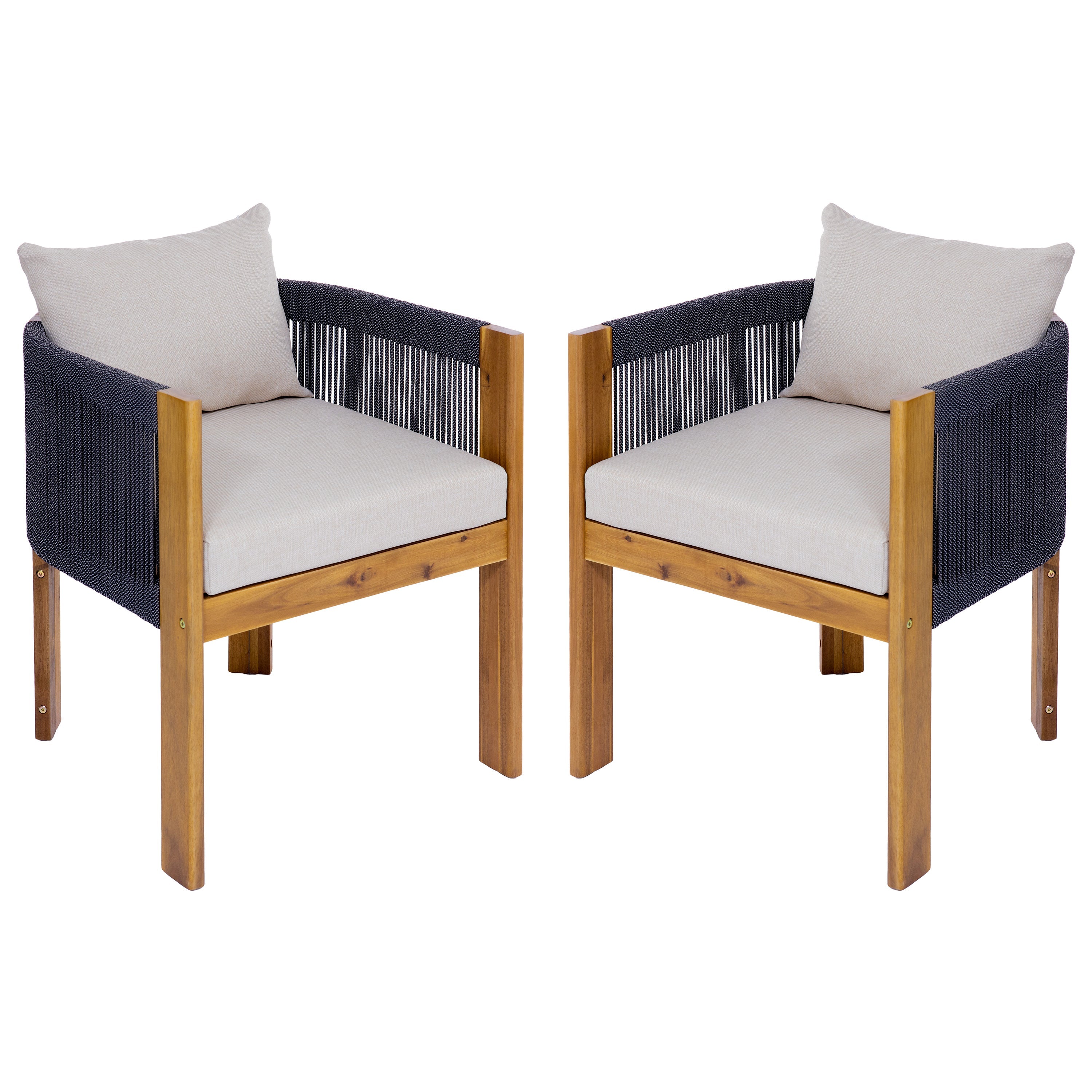 Matera Outdoor Wood & Rope Dining Chairs, Set of 2