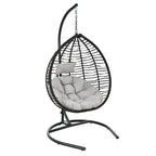 Foldable Rattan Egg Swing Chair with Iron Frame, Plush Cushion & Removable Headrest