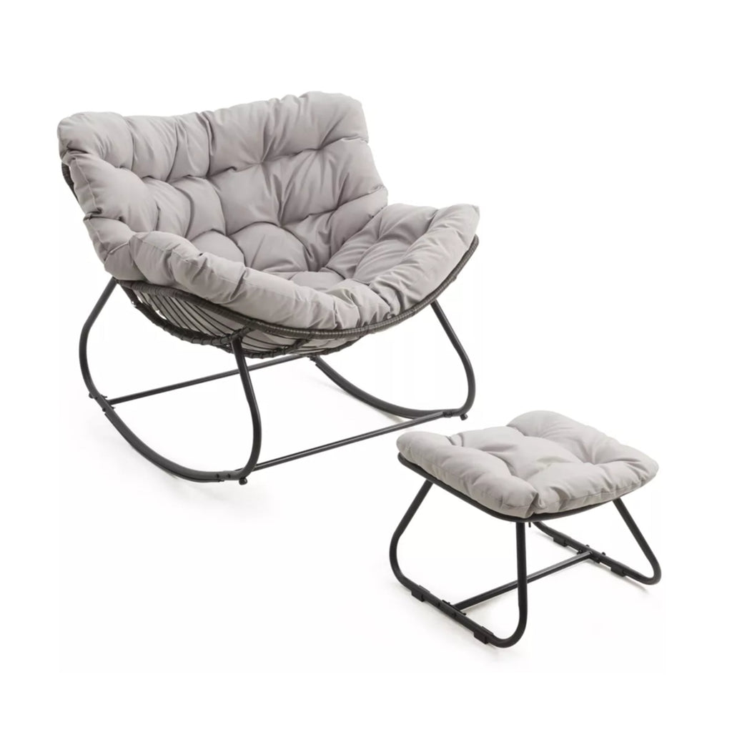 All-Weather Wicker Egg Rocking Chair with Ottoman