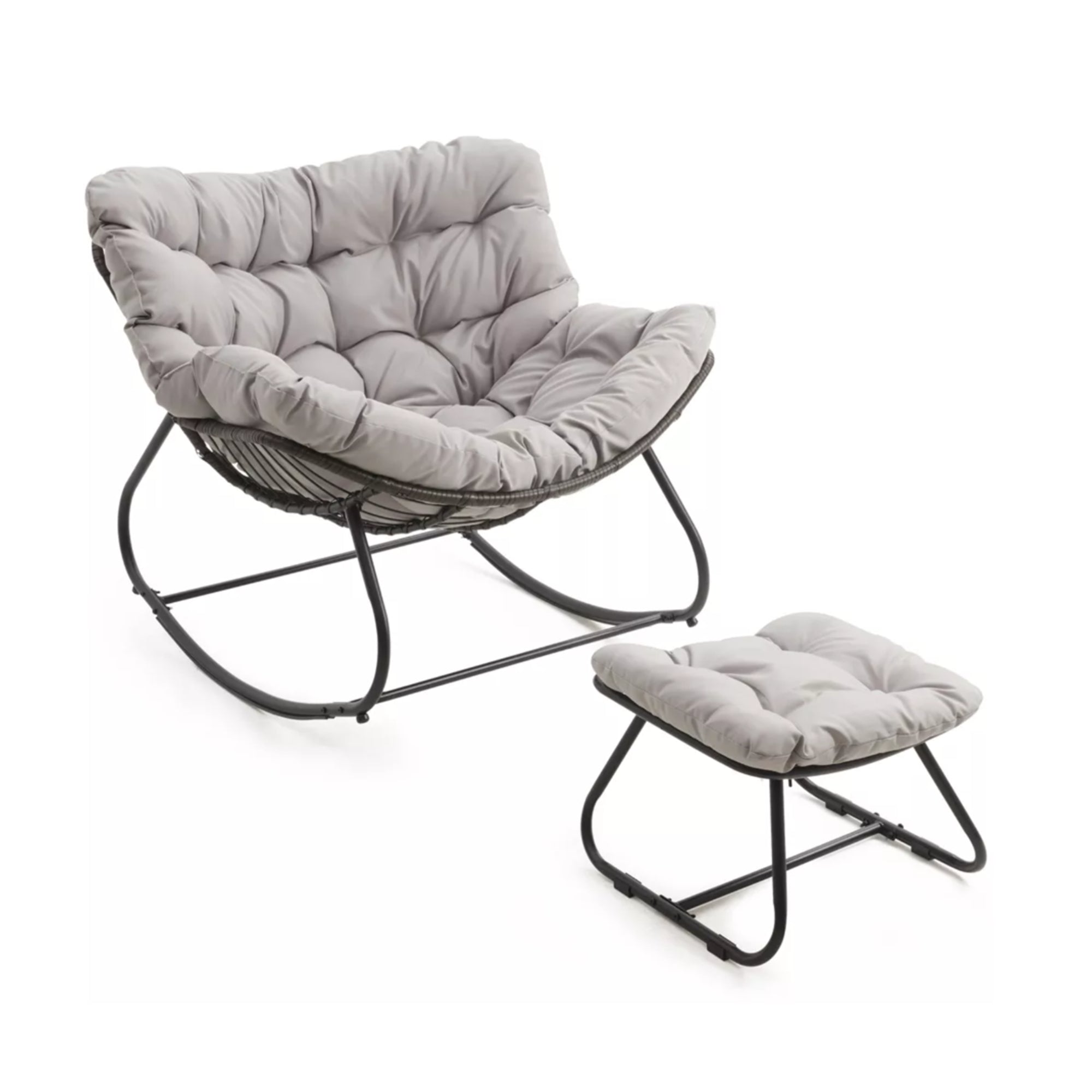 All-Weather Wicker Egg Rocking Chair with Ottoman