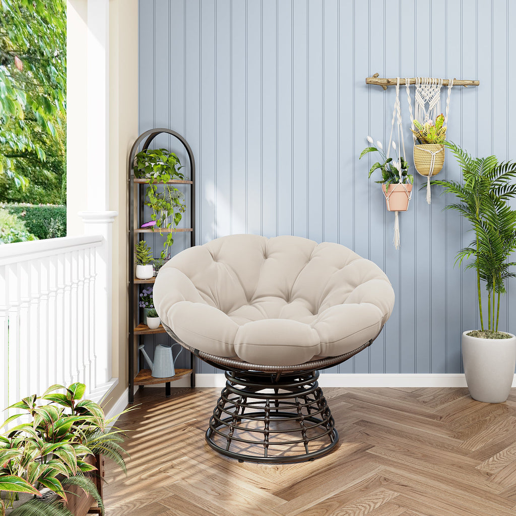 360° Swivel Indoor Outdoor Wicker Papasan Chair with Soft Thick Cushion