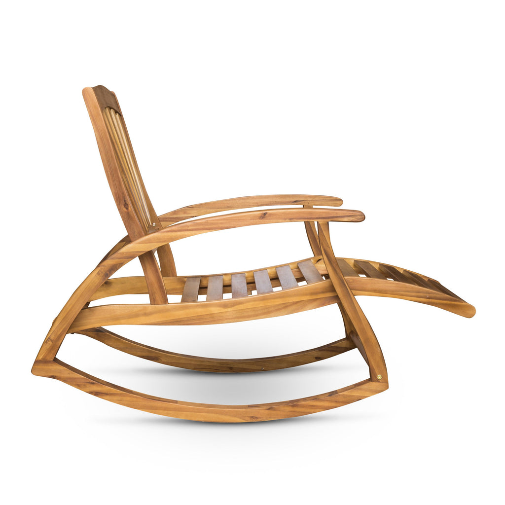 Outdoor Acacia Wood Rocking Chair with Retractable Foot Rest