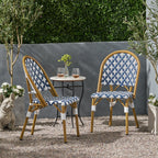French Bistro Outdoor Dining Chairs, Set of 2 Navy & White
