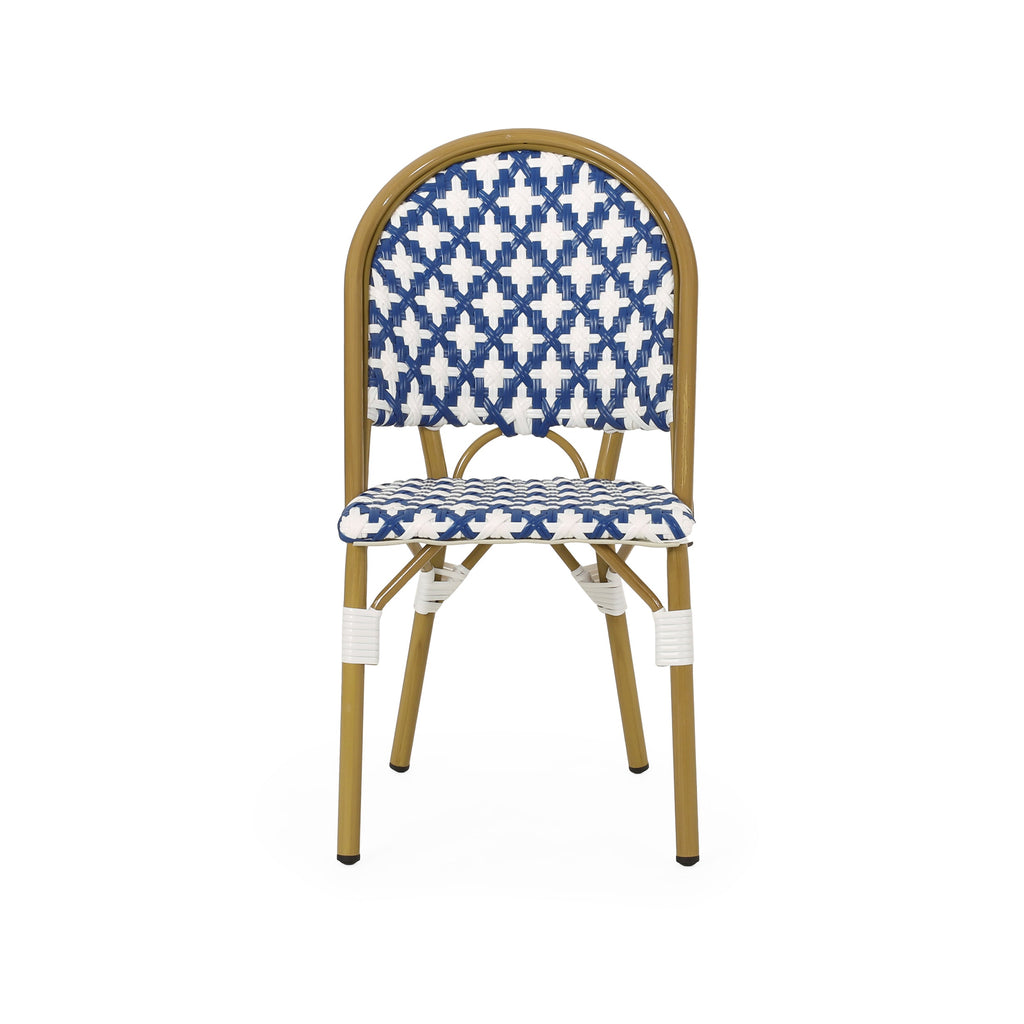 French Bistro Outdoor Dining Chairs, Set of 2 Navy & White