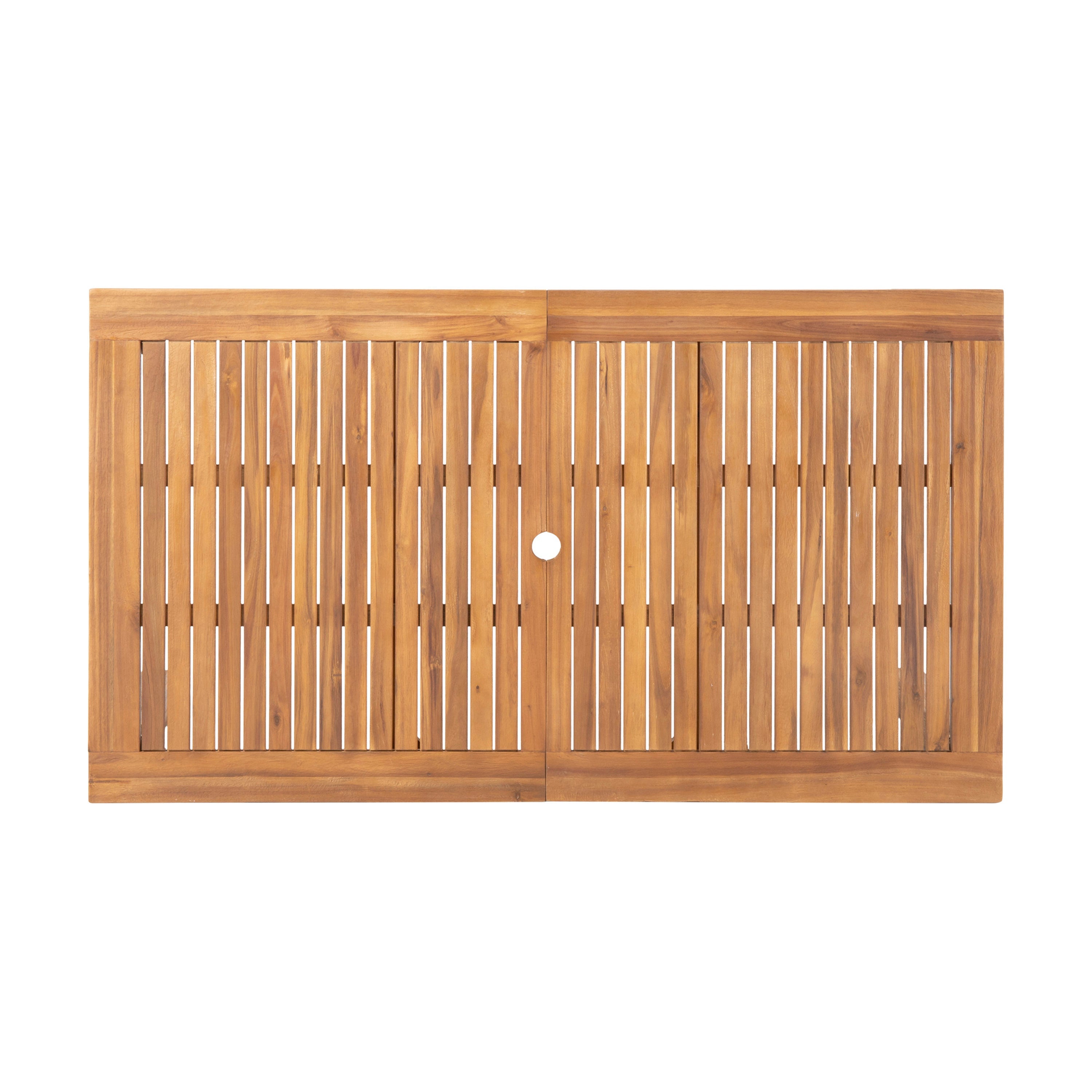 Solene Outdoor Acacia Wood 7-Pieces Expandable Dining Set with Umbrella Hole