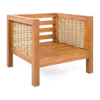Outdoor Acacia Wood Outdoor Club Chair with Wicker Armrest and Beige Cushions