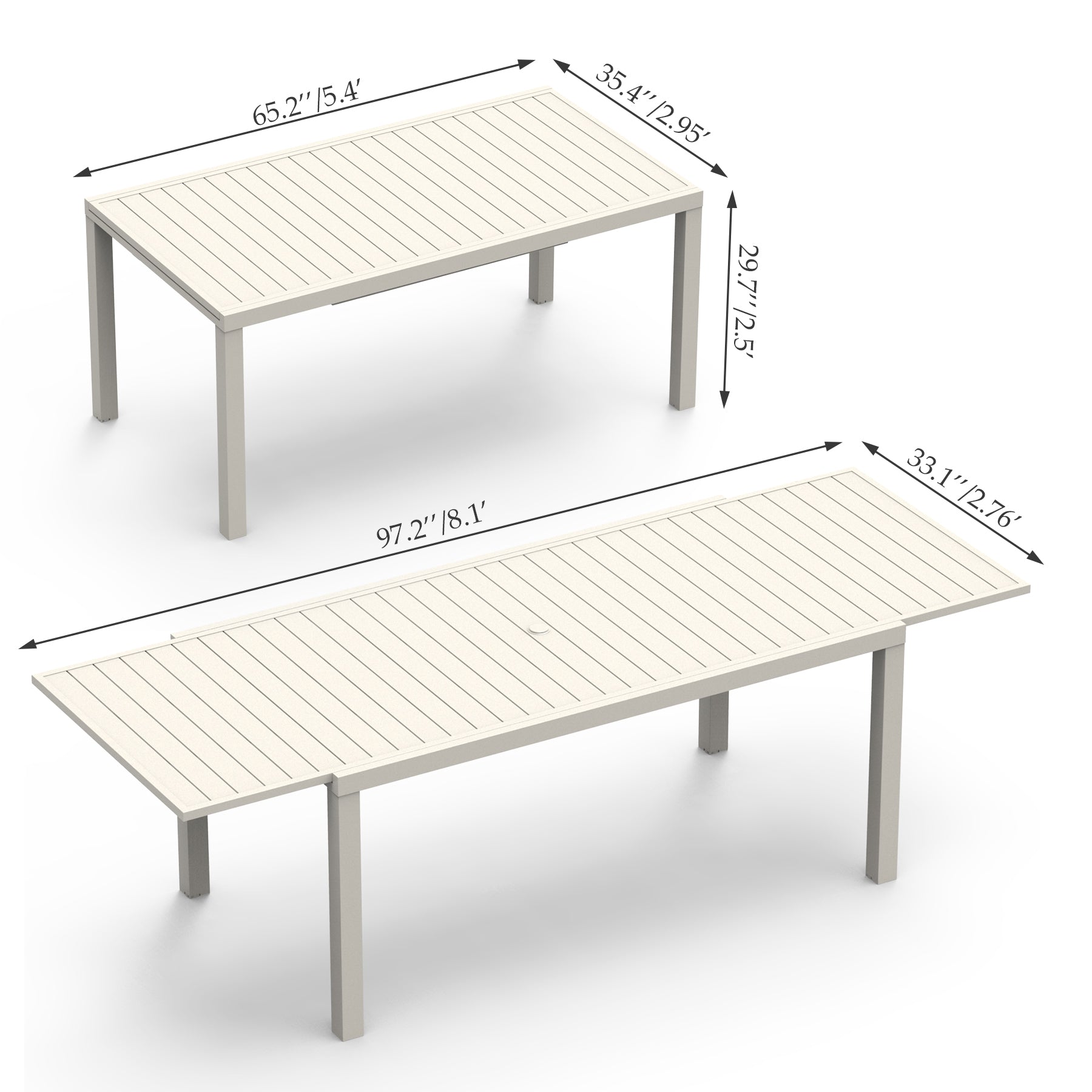 Extendable Aluminum Outdoor Dining Table - 97.2'L