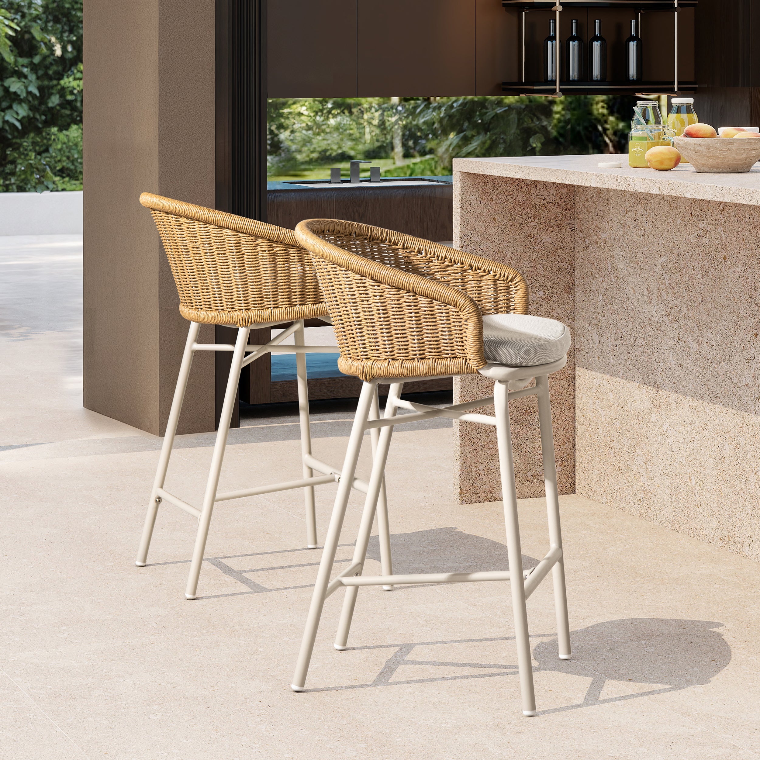 Santorini Wicker Outdoor Bar Stool, Set of 2