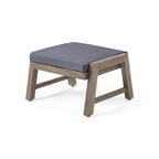 Brixton Acacia Wood Outdoor Ottomans with Cushion, Set of 2