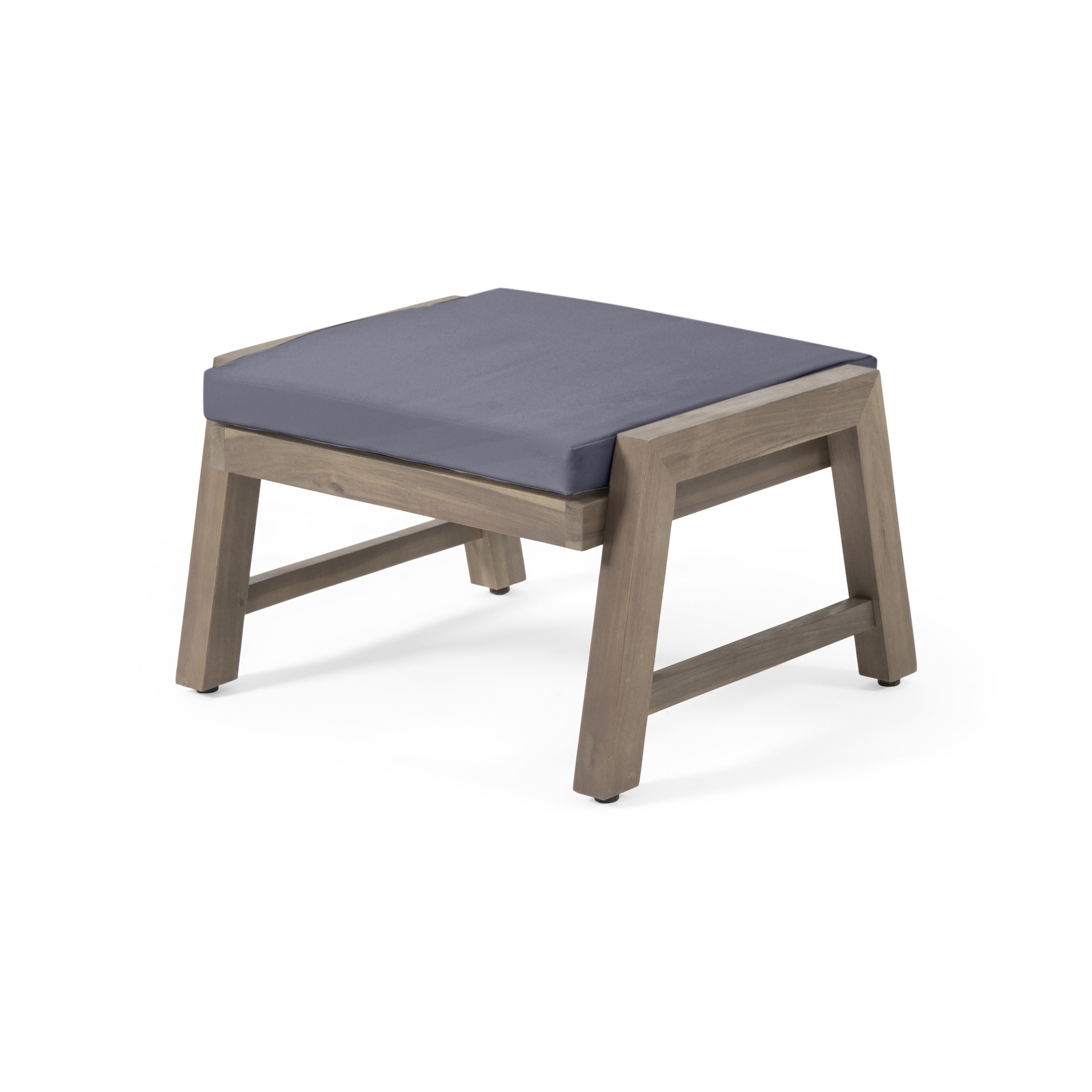 Brixton Acacia Wood Outdoor Ottomans with Cushion, Set of 2