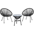 Acapulco-Style 3-Piece Patio Bistro Set with Gray PE Rattan Chairs & Tempered Glass Table