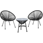 Acapulco-Style 3-Piece Patio Bistro Set with Gray PE Rattan Chairs & Tempered Glass Table