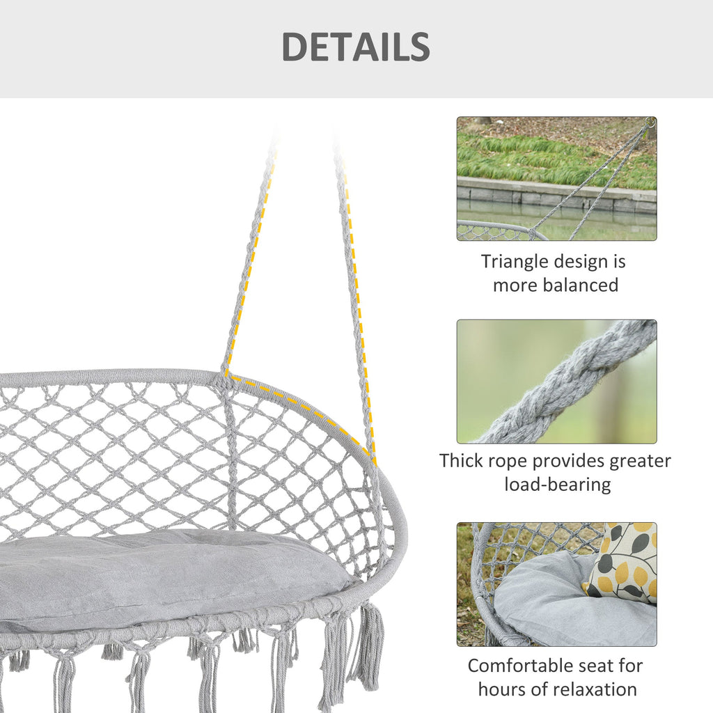 Visioned Outdoor Hanging Hammock Swing Chair with Macrame Design and Soft Cushion