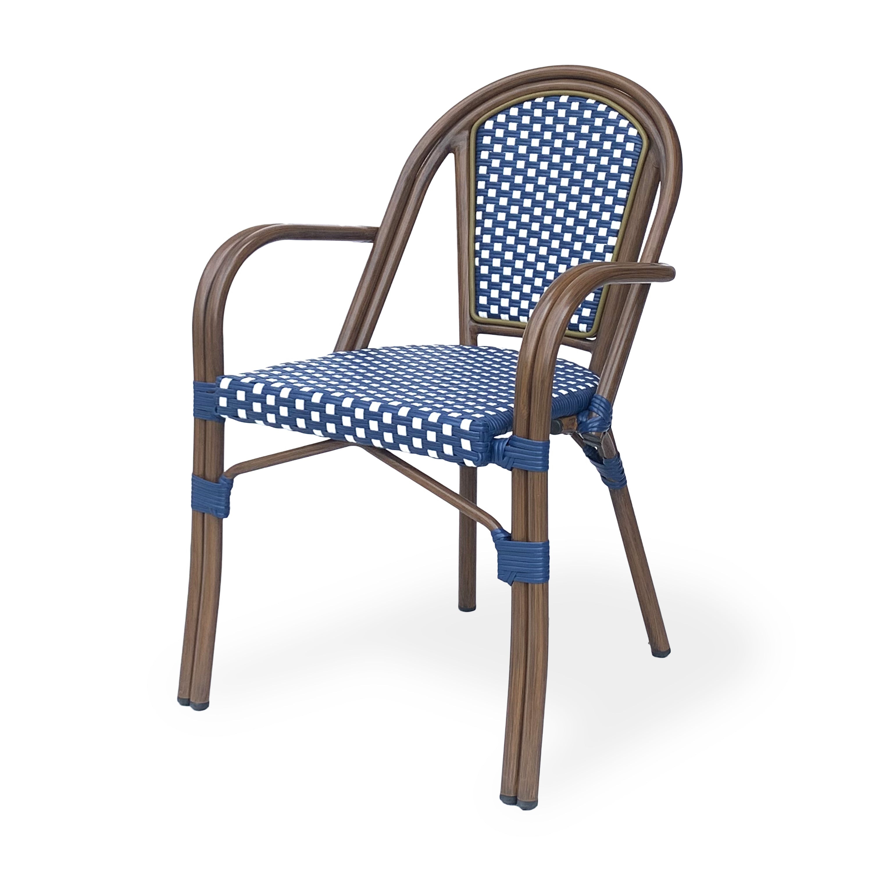 Crowned Wicker Bistro Chair with Checkered Pattern and Curved Arms, Set of 2