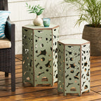 Wistfulness Outdoor Accent Table with Crackle Pattern and Iron Frame, Set of 2