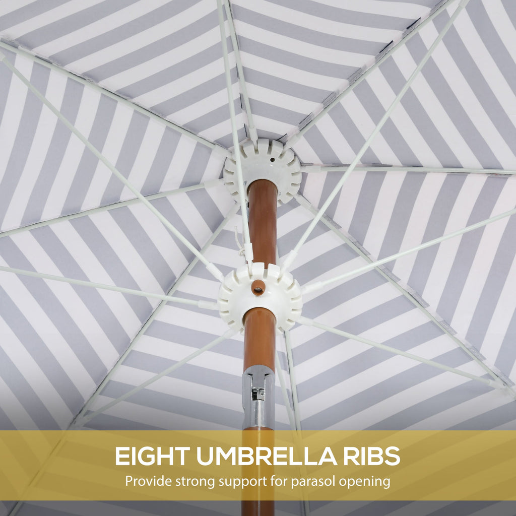 7' Nautical Stripe & Fringe Outdoor Patio Umbrella with Tilt