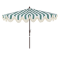 Beverly Stripe Designer Classic Scalloped Fringe Half Market Patio Umbrella with Crank