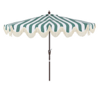 Beverly Stripe Designer Classic Scalloped Fringe Half Market Patio Umbrella with Crank