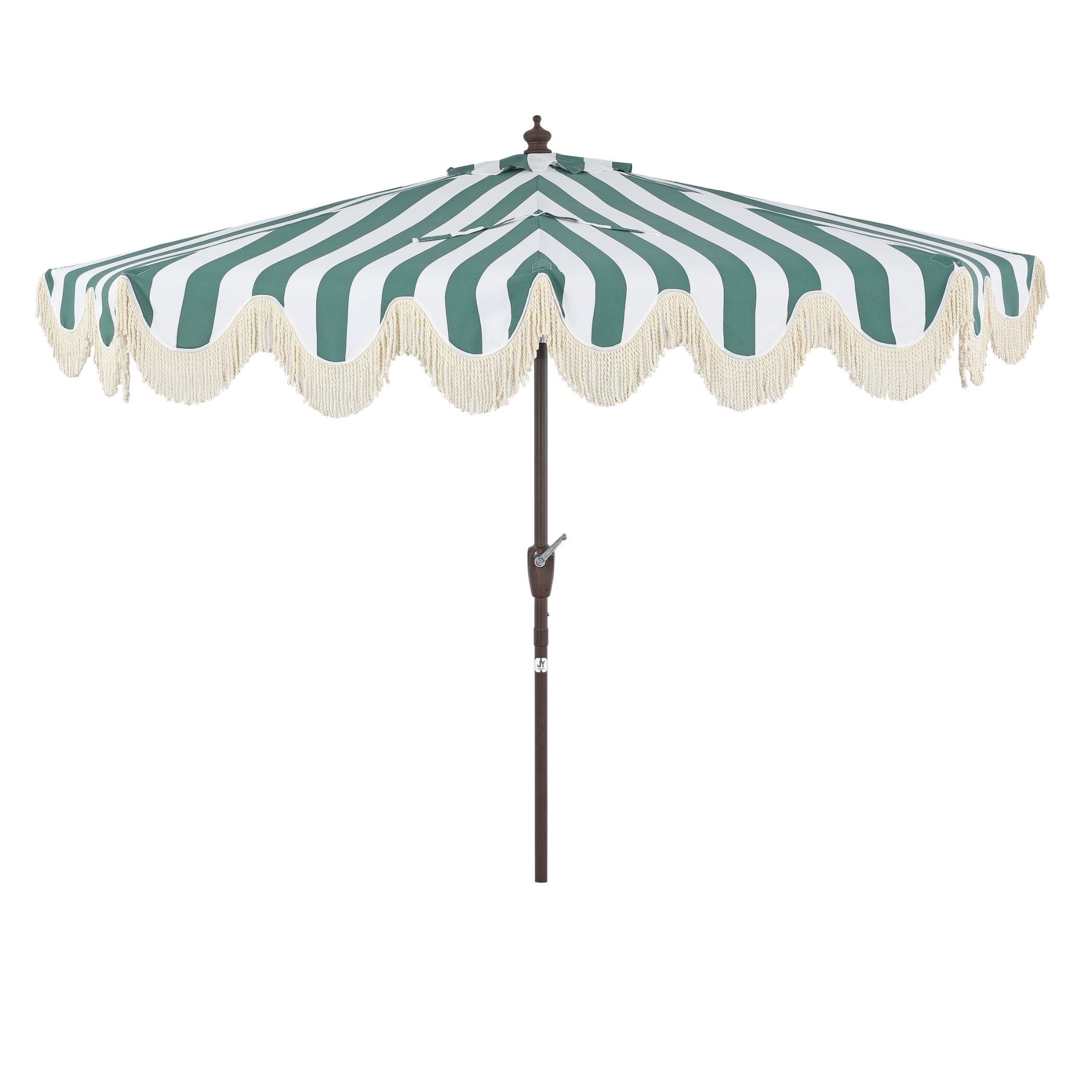 Beverly Stripe Designer Classic Scalloped Fringe Half Market Patio Umbrella with Crank