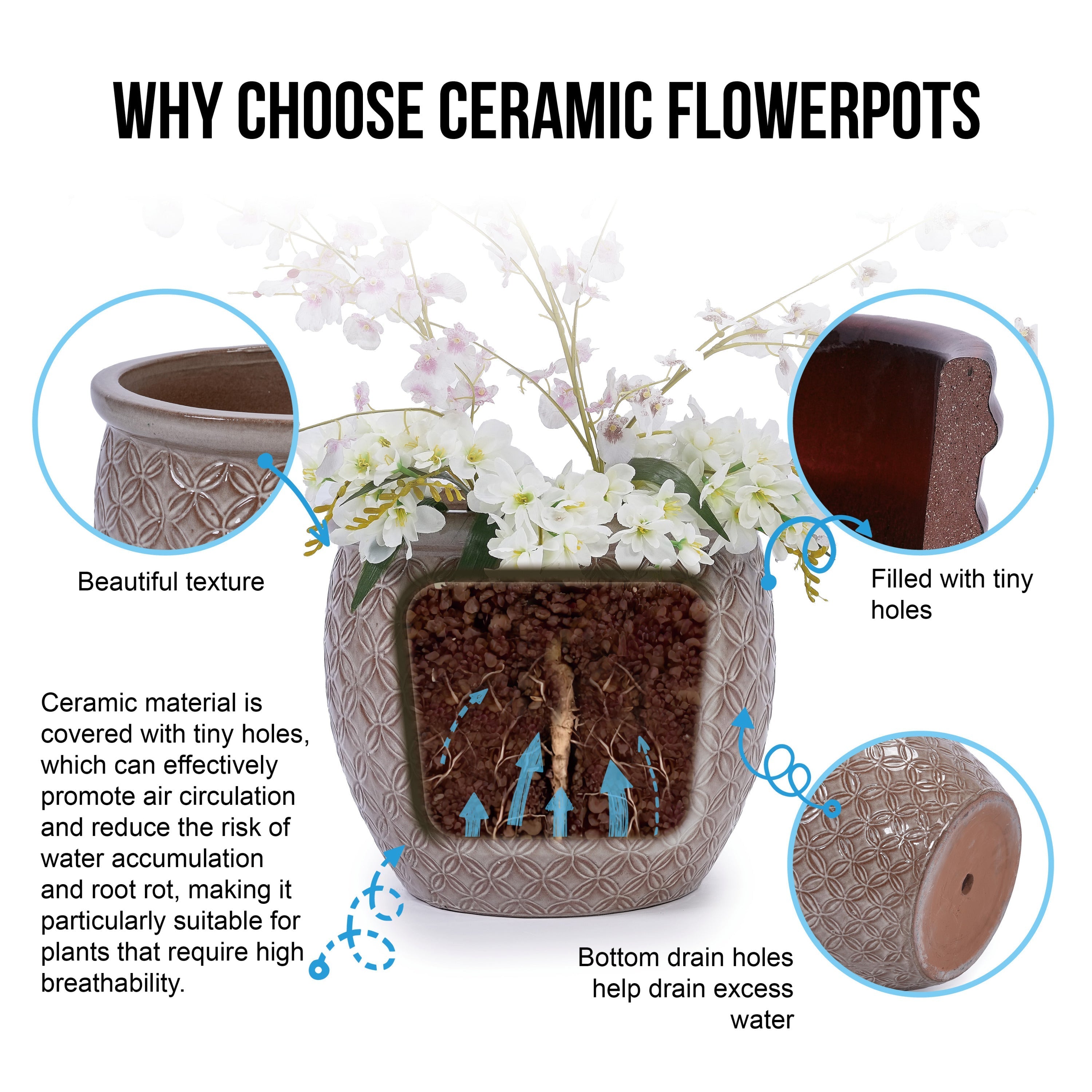 Sonora Handmade Ceramic Flower Pot, Set of 3