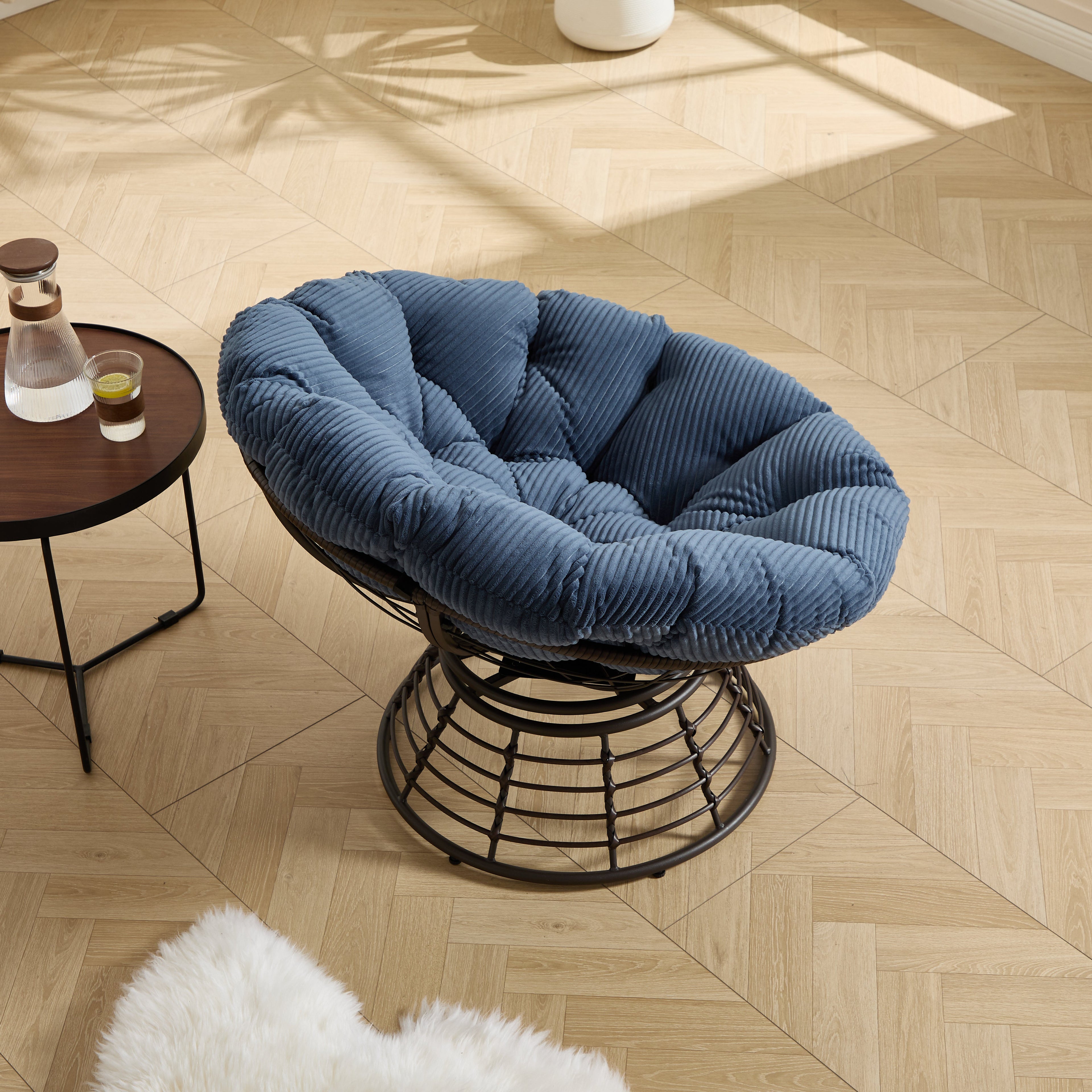 360° Swivel Indoor Outdoor Wicker Papasan Chair with Soft Thick Cushion
