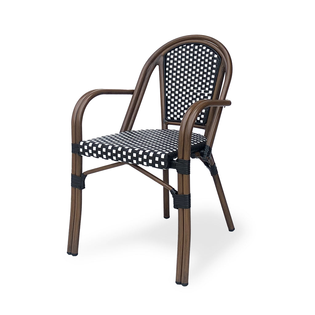 Crowned Wicker Bistro Chair with Checkered Pattern and Curved Arms, Set of 2