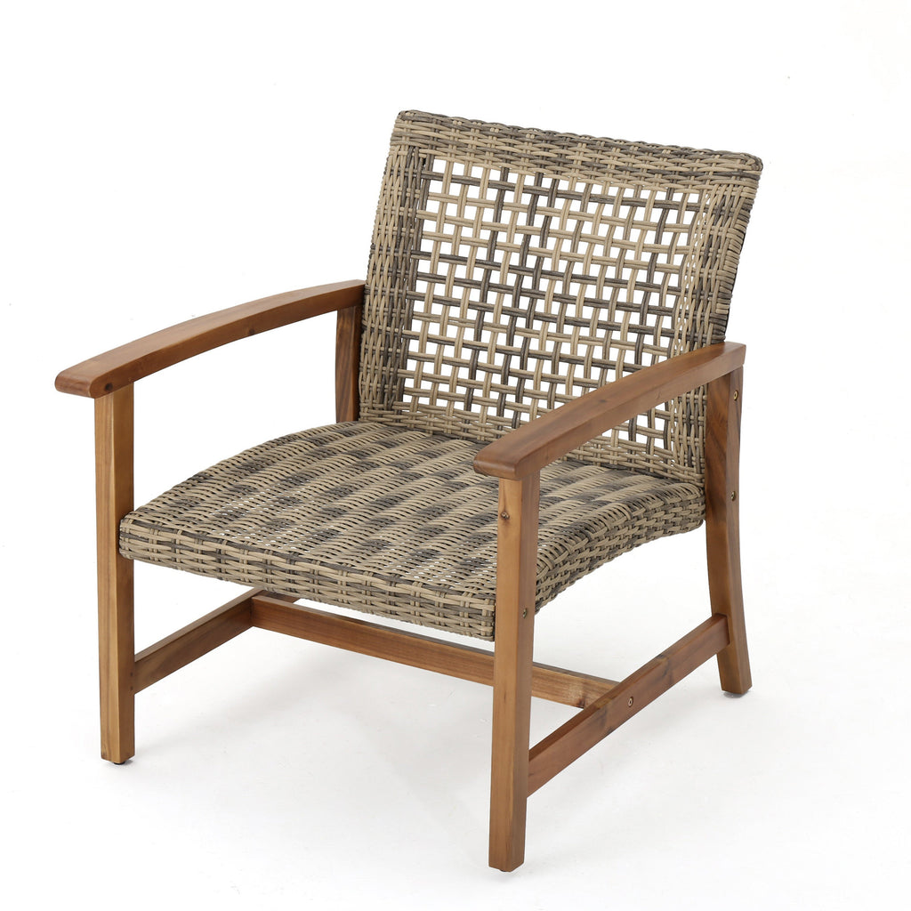 Hampton Outdoor Rattan & Acacia Wood Wicker Club Chairs, Set of 2