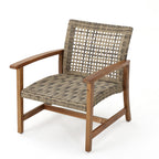 Hampton Outdoor Rattan & Acacia Wood Wicker Club Chairs, Set of 2