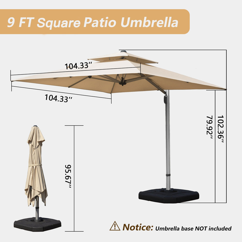 9' Aluminum Cantilever Tilt Patio Umbrella with Center Pole, Base Not Included