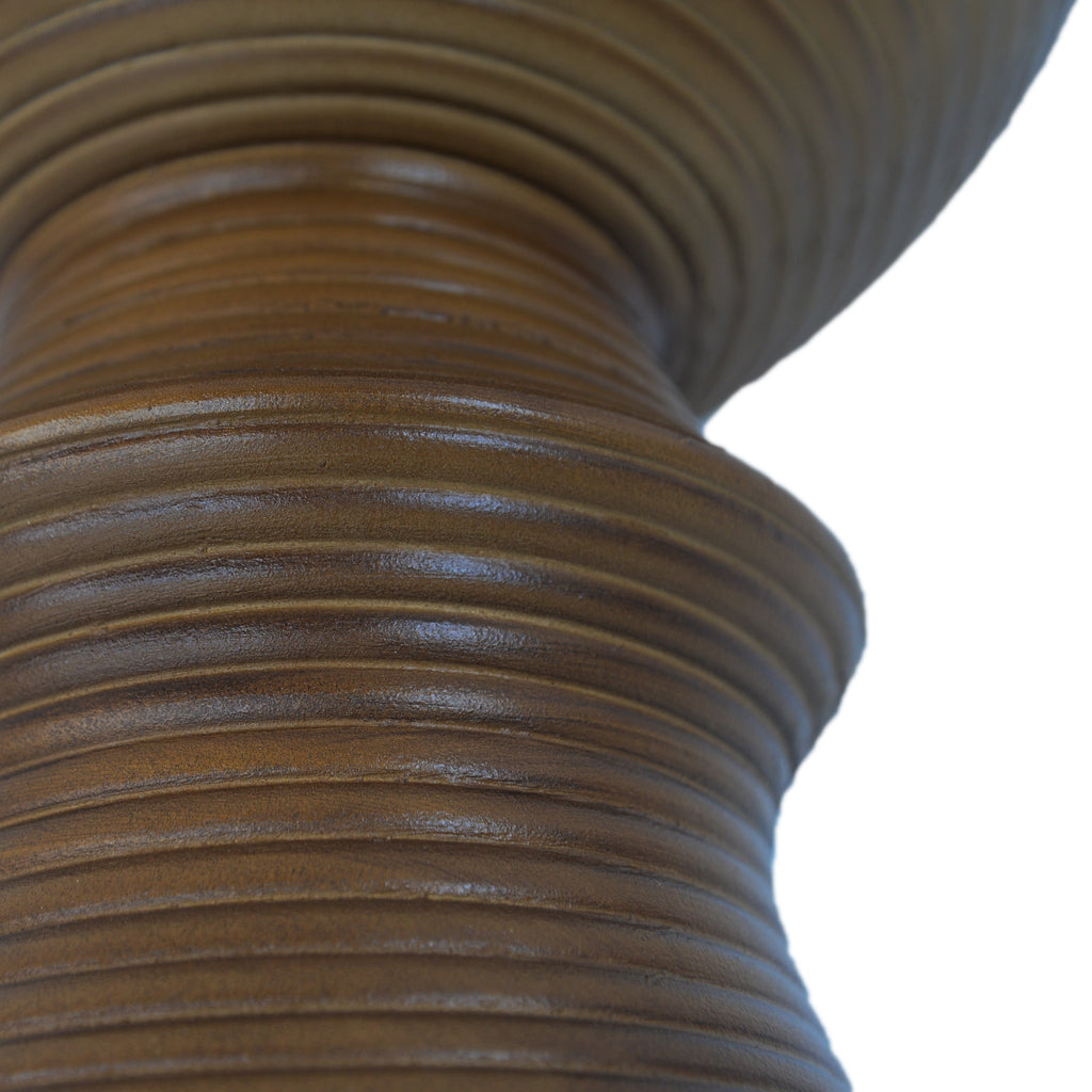 Outdoor Ribbed Concrete Side Table with Hourglass Design
