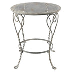 Distressed Silver Finish Heart Iron French Country Round Side Table