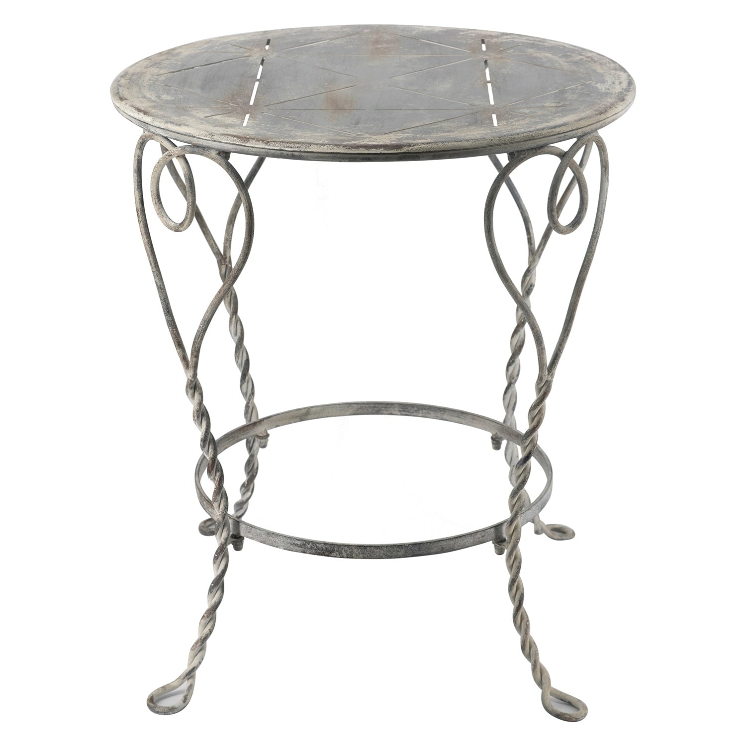 Distressed Silver Finish Heart Iron French Country Round Side Table