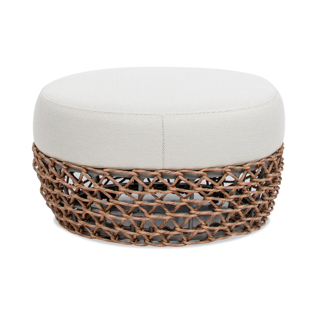 Willow Round Wicker & Upholstered Patio Ottoman