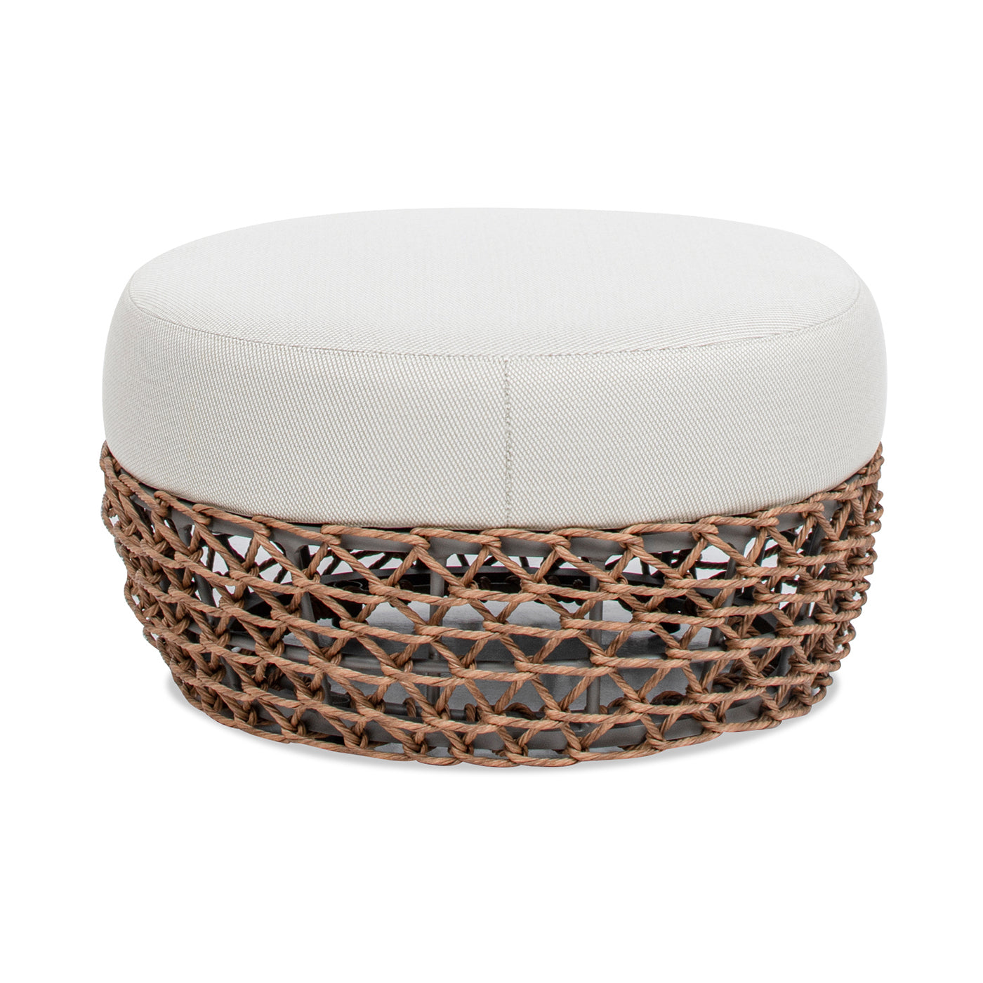 Willow Round Wicker & Upholstered Patio Ottoman
