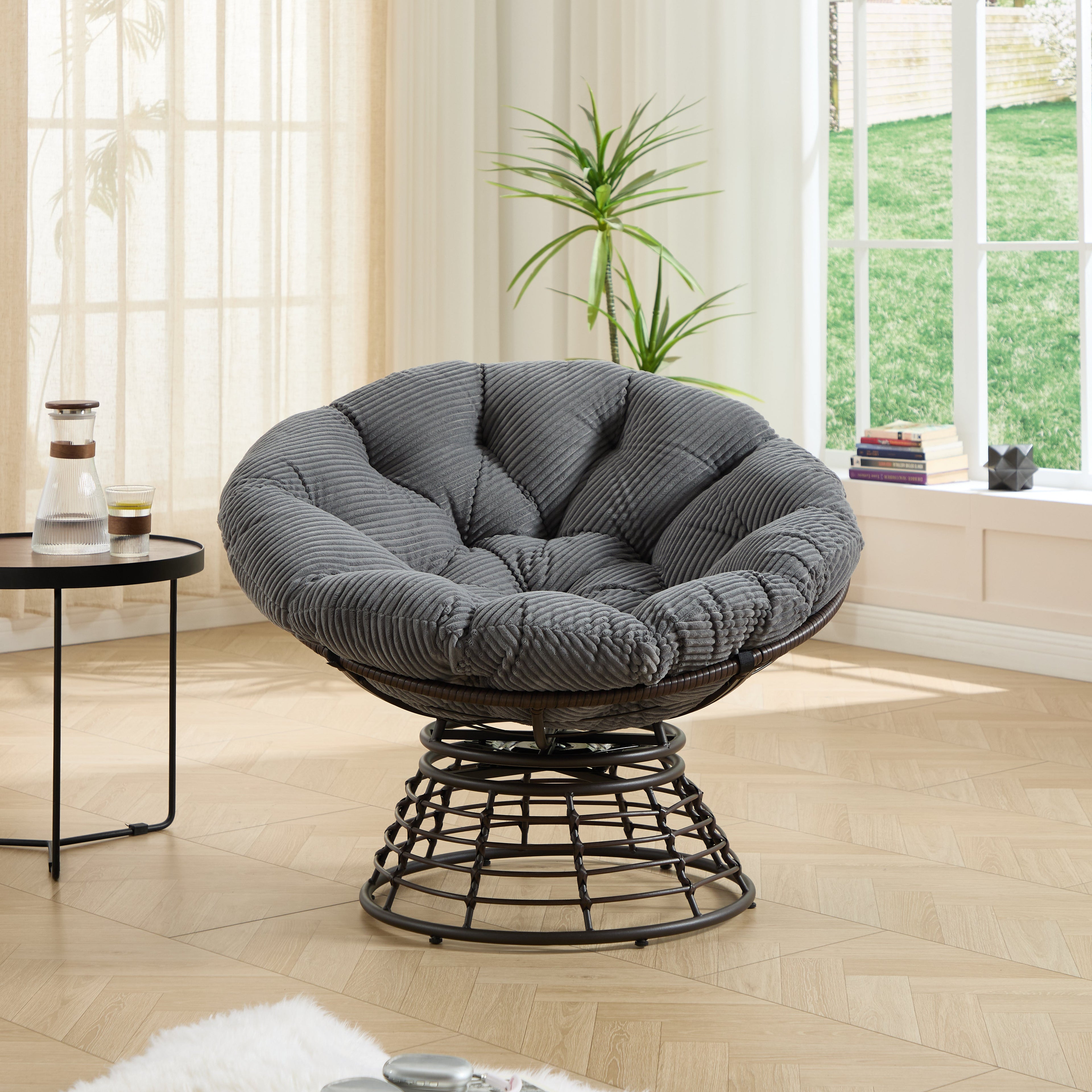 360° Swivel Indoor Outdoor Wicker Papasan Chair with Soft Thick Cushion