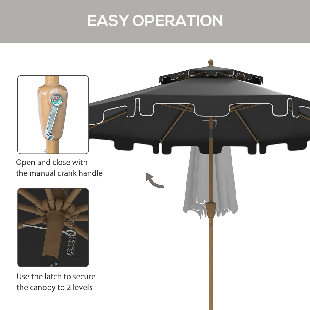 9' Double Top Ruffled Patio Umbrella with Push Button Tilt and Crank