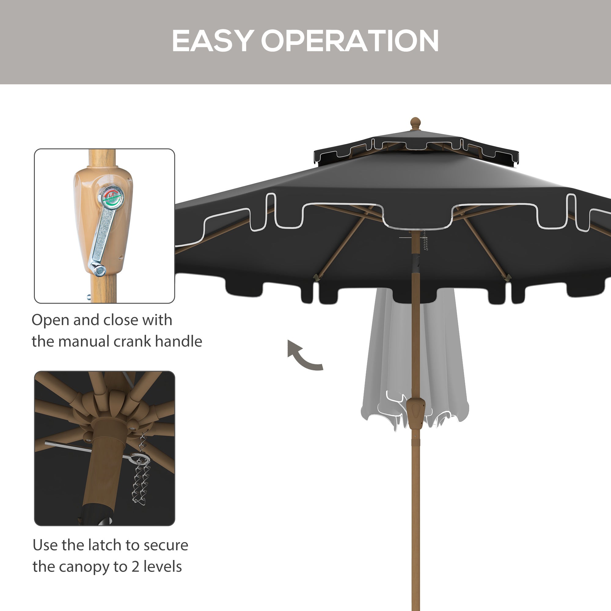 9' Double Top Ruffled Patio Umbrella with Push Button Tilt and Crank